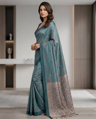 Blue color cotton silk fabric woven designer ethnic festive saree 2