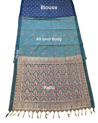 Blue color cotton silk fabric woven designer ethnic festive saree 5
