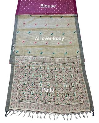 Beige color cotton silk fabric woven designer ethnic festive saree 5