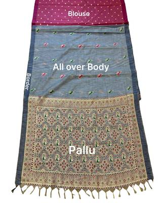 Grey color cotton silk fabric woven designer ethnic festive saree 5