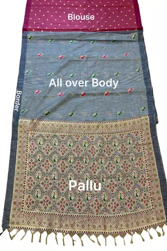 Grey color cotton silk fabric woven designer ethnic festive saree