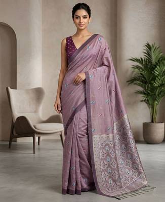 Pink color cotton silk fabric woven designer ethnic festive saree 1