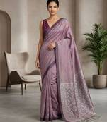 Pink color cotton silk fabric woven designer ethnic festive saree