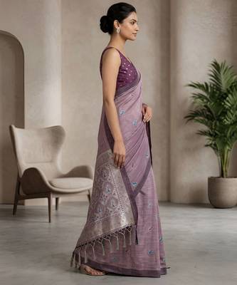 Pink color cotton silk fabric woven designer ethnic festive saree 2