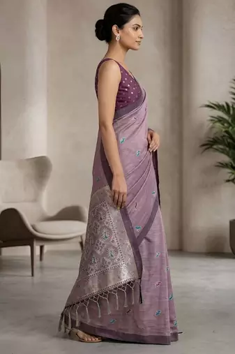 Pink color cotton silk fabric woven designer ethnic festive saree