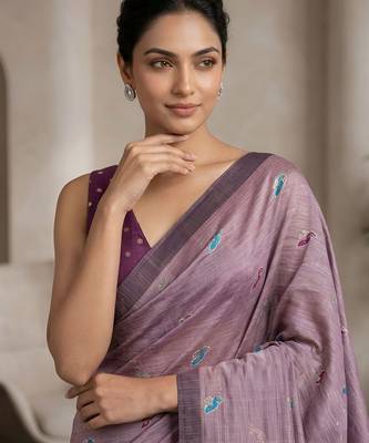 Pink color cotton silk fabric woven designer ethnic festive saree 3