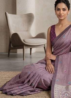 Pink color cotton silk fabric woven designer ethnic festive saree 4