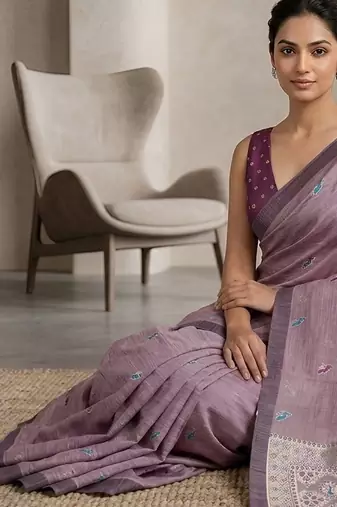 Pink color cotton silk fabric woven designer ethnic festive saree