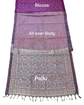 Pink color cotton silk fabric woven designer ethnic festive saree 5