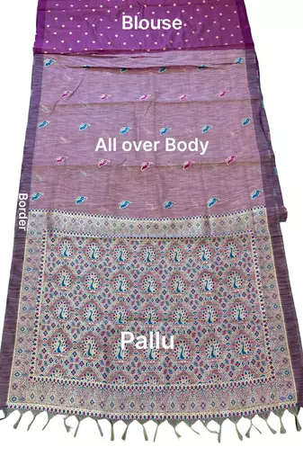 Pink color cotton silk fabric woven designer ethnic festive saree