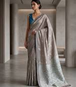 Silver grey color cotton silk fabric woven designer ethnic festive saree