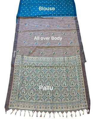 Silver grey color cotton silk fabric woven designer ethnic festive saree 5