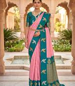 Baby pink color beautiful woven designer soft silk rich looks saree