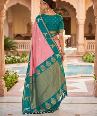 Baby pink color beautiful woven designer soft silk rich looks saree 2
