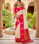 Cream color beautiful woven designer soft silk rich looks saree