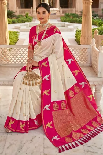 Cream color beautiful woven designer soft silk rich looks saree