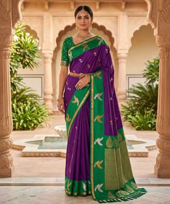 Magenta color beautiful woven designer soft silk rich looks saree 1