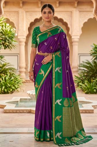 Magenta color beautiful woven designer soft silk rich looks saree