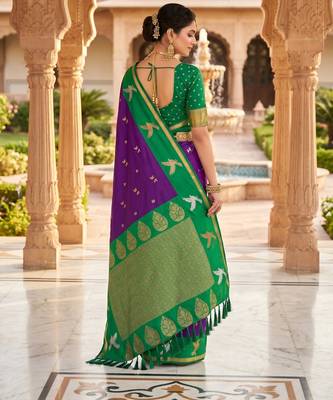 Magenta color beautiful woven designer soft silk rich looks saree 2