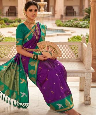 Magenta color beautiful woven designer soft silk rich looks saree 3