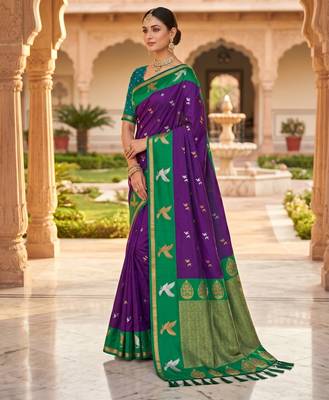Magenta color beautiful woven designer soft silk rich looks saree 4