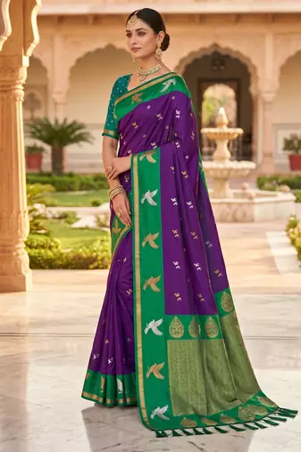 Magenta color beautiful woven designer soft silk rich looks saree
