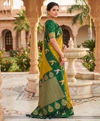 Mahendi color beautiful woven designer soft silk rich looks saree 2