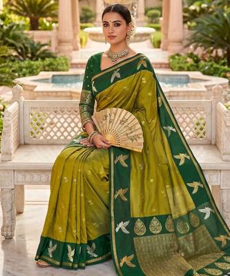 Mahendi color beautiful woven designer soft silk rich looks saree 3