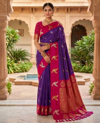 Purple color beautiful woven designer soft silk rich looks saree 1