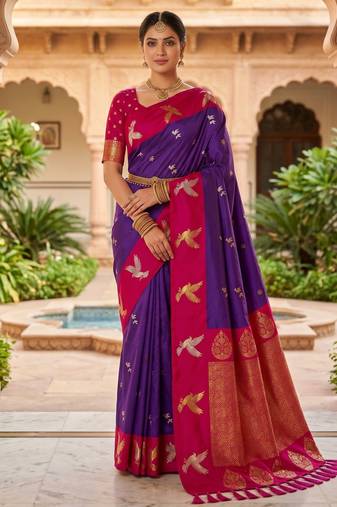 Purple color beautiful woven designer soft silk rich looks saree