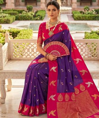 Purple color beautiful woven designer soft silk rich looks saree 3