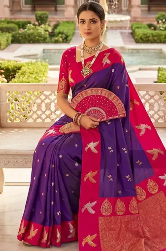 Purple color beautiful woven designer soft silk rich looks saree