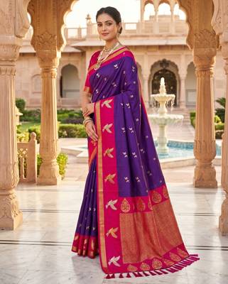 Purple color beautiful woven designer soft silk rich looks saree 4