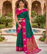 Green color beautiful woven designer soft silk rich looks saree