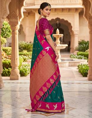 Green color beautiful woven designer soft silk rich looks saree 2