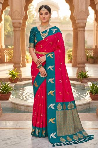 Pink color beautiful woven designer soft silk rich looks saree