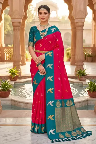 Pink color beautiful woven designer soft silk rich looks saree
