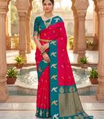 Pink color beautiful woven designer soft silk rich looks saree