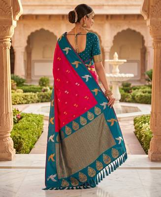 Pink color beautiful woven designer soft silk rich looks saree 2