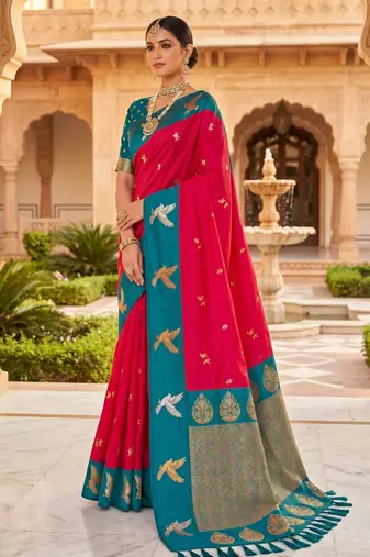 Pink color beautiful woven designer soft silk rich looks saree