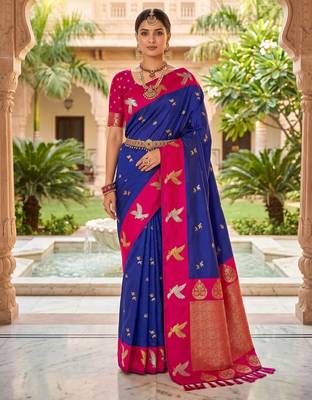 Blue color beautiful woven designer soft silk rich looks saree 1