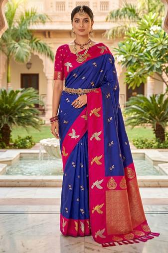 Blue color beautiful woven designer soft silk rich looks saree