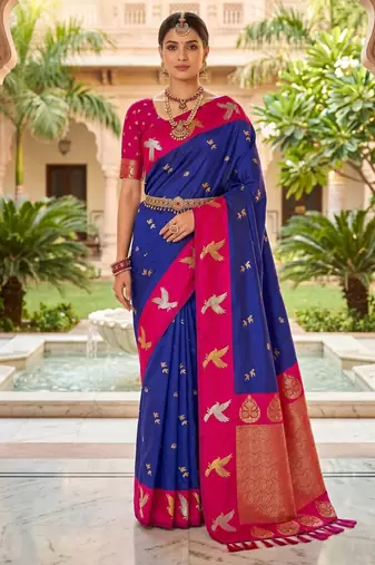 Blue color beautiful woven designer soft silk rich looks saree