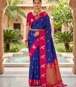 Blue color beautiful woven designer soft silk rich looks saree