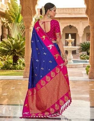 Blue color beautiful woven designer soft silk rich looks saree 2