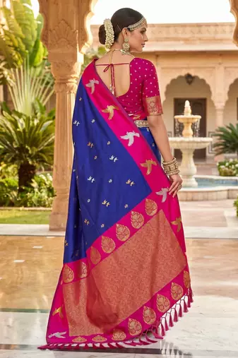 Blue color beautiful woven designer soft silk rich looks saree