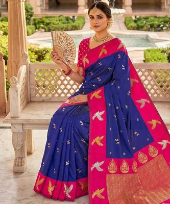 Blue color beautiful woven designer soft silk rich looks saree 3