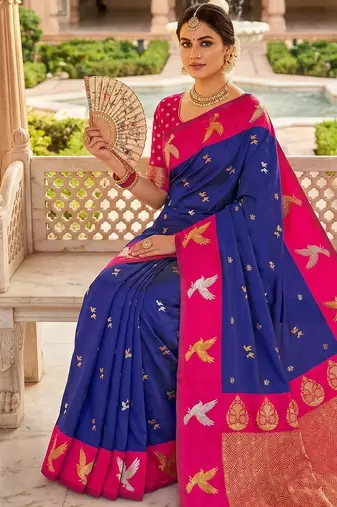 Blue color beautiful woven designer soft silk rich looks saree