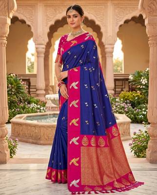 Blue color beautiful woven designer soft silk rich looks saree 4