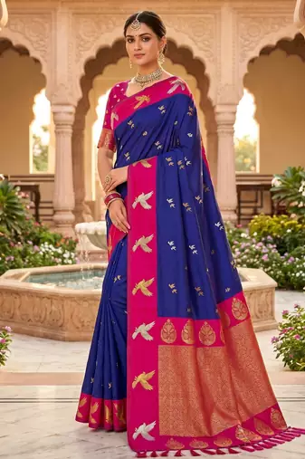 Blue color beautiful woven designer soft silk rich looks saree